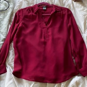 Ann Taylor red silky shirt red dress shirt
